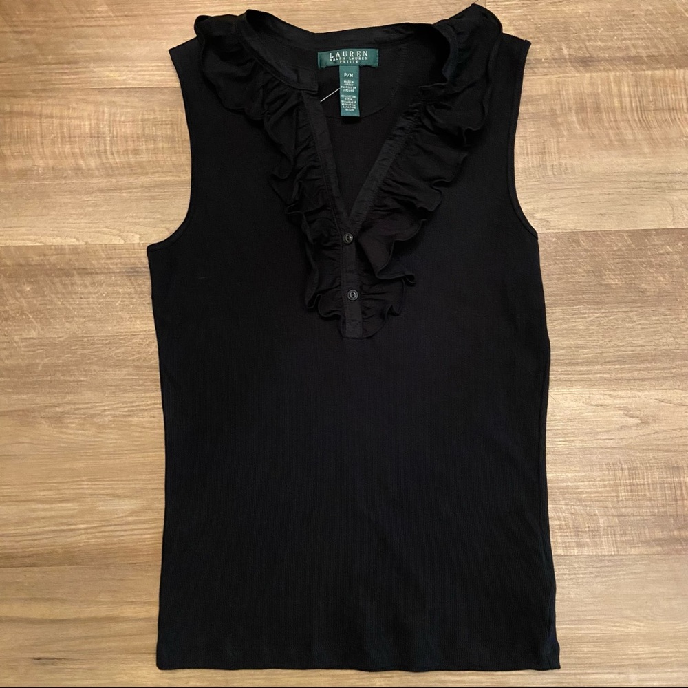NWT Lauren Ralph Lauren ribbed ruffle button tank
